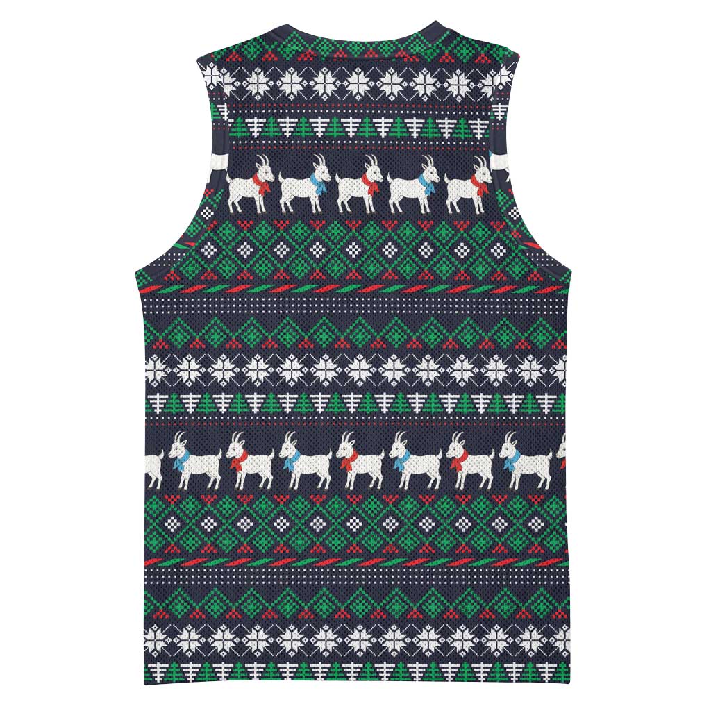 Cute Reindeer in Santa Hat Basketball Jersey with Red Green Snowflake Knit Pattern Design - Wonder Print Shop