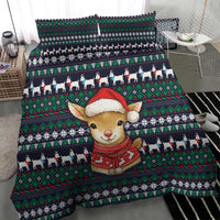 Cute Reindeer in Santa Hat Bedding Set with Red Green Snowflake Knit Pattern Design - Wonder Print Shop