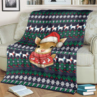 Cute Reindeer in Santa Hat Blanket with Red Green Snowflake Knit Pattern Design - Wonder Print Shop