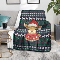 Cute Reindeer in Santa Hat Blanket with Red Green Snowflake Knit Pattern Design - Wonder Print Shop