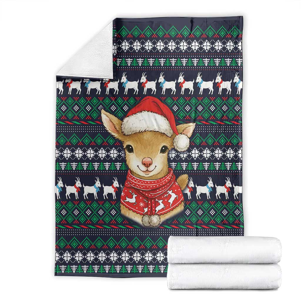Cute Reindeer in Santa Hat Blanket with Red Green Snowflake Knit Pattern Design - Wonder Print Shop