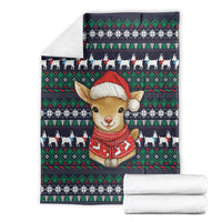 Cute Reindeer in Santa Hat Blanket with Red Green Snowflake Knit Pattern Design - Wonder Print Shop