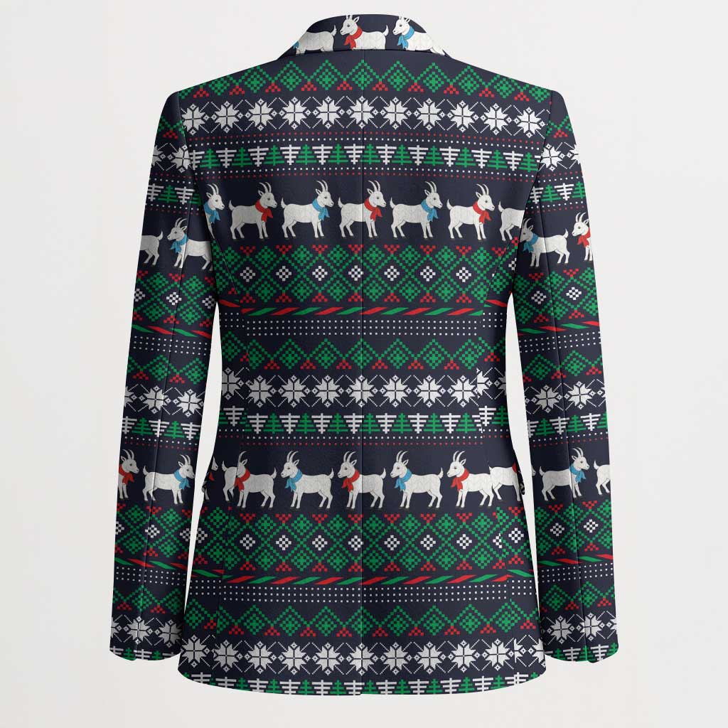 Cute Reindeer in Santa Hat Blazer with Red Green Snowflake Knit Pattern Design - Wonder Print Shop
