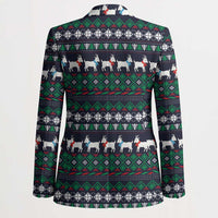 Cute Reindeer in Santa Hat Blazer with Red Green Snowflake Knit Pattern Design - Wonder Print Shop