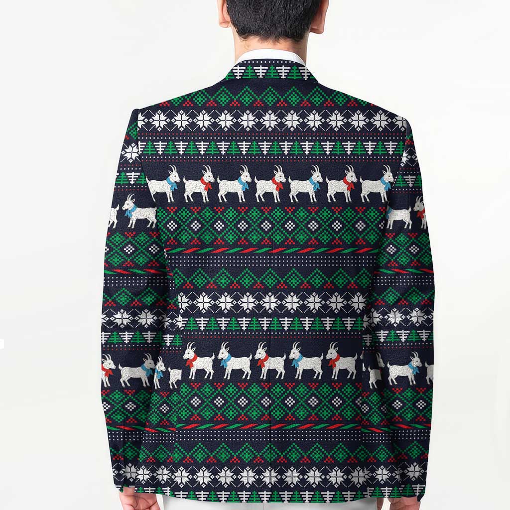 Cute Reindeer in Santa Hat Blazer with Red Green Snowflake Knit Pattern Design - Wonder Print Shop