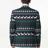 Cute Reindeer in Santa Hat Blazer with Red Green Snowflake Knit Pattern Design - Wonder Print Shop