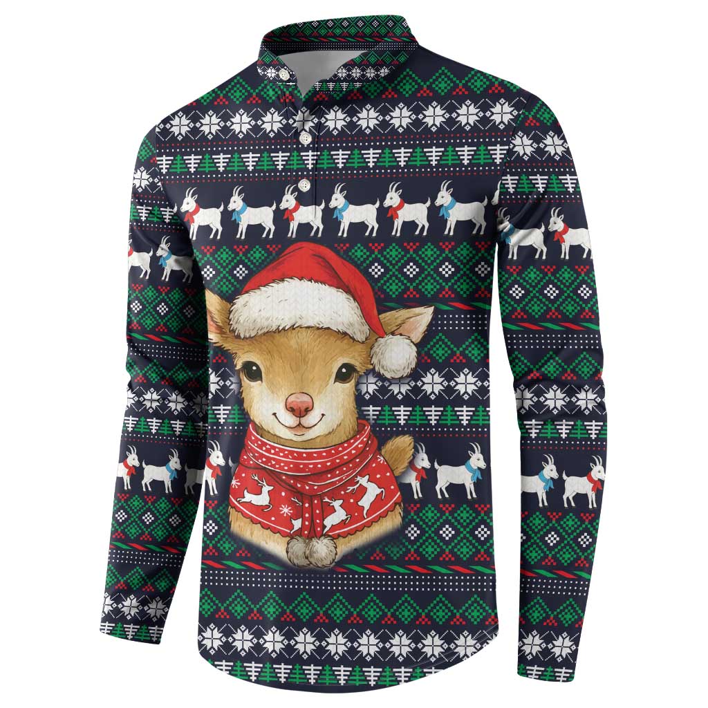 Cute Reindeer in Santa Hat Button Sweatshirt with Red Green Snowflake Knit Pattern Design - Wonder Print Shop