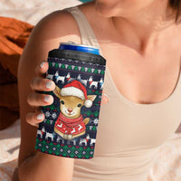 Cute Reindeer in Santa Hat 4 in 1 Can Cooler Tumbler with Red Green Snowflake Knit Pattern Design - Wonder Print Shop