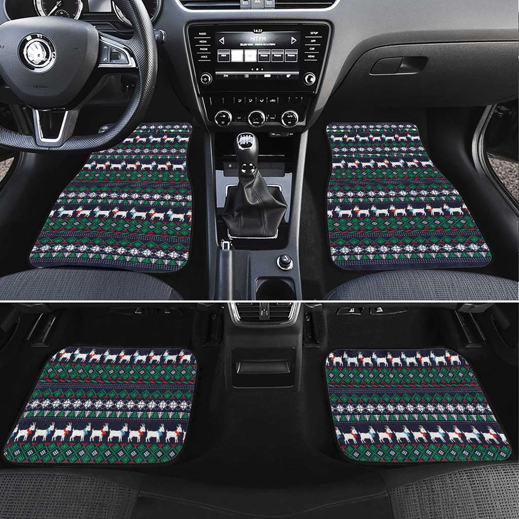 Cute Reindeer in Santa Hat Car Mats with Red Green Snowflake Knit Pattern Design - Wonder Print Shop