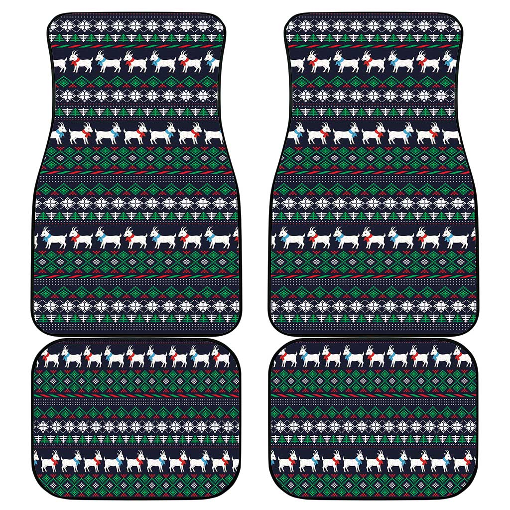 Cute Reindeer in Santa Hat Car Mats with Red Green Snowflake Knit Pattern Design - Wonder Print Shop