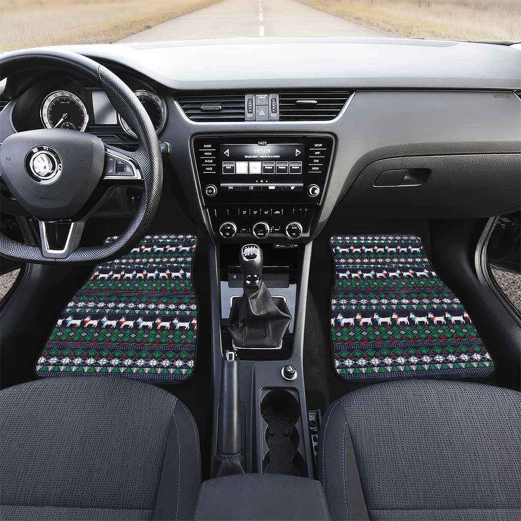 Cute Reindeer in Santa Hat Car Mats with Red Green Snowflake Knit Pattern Design - Wonder Print Shop