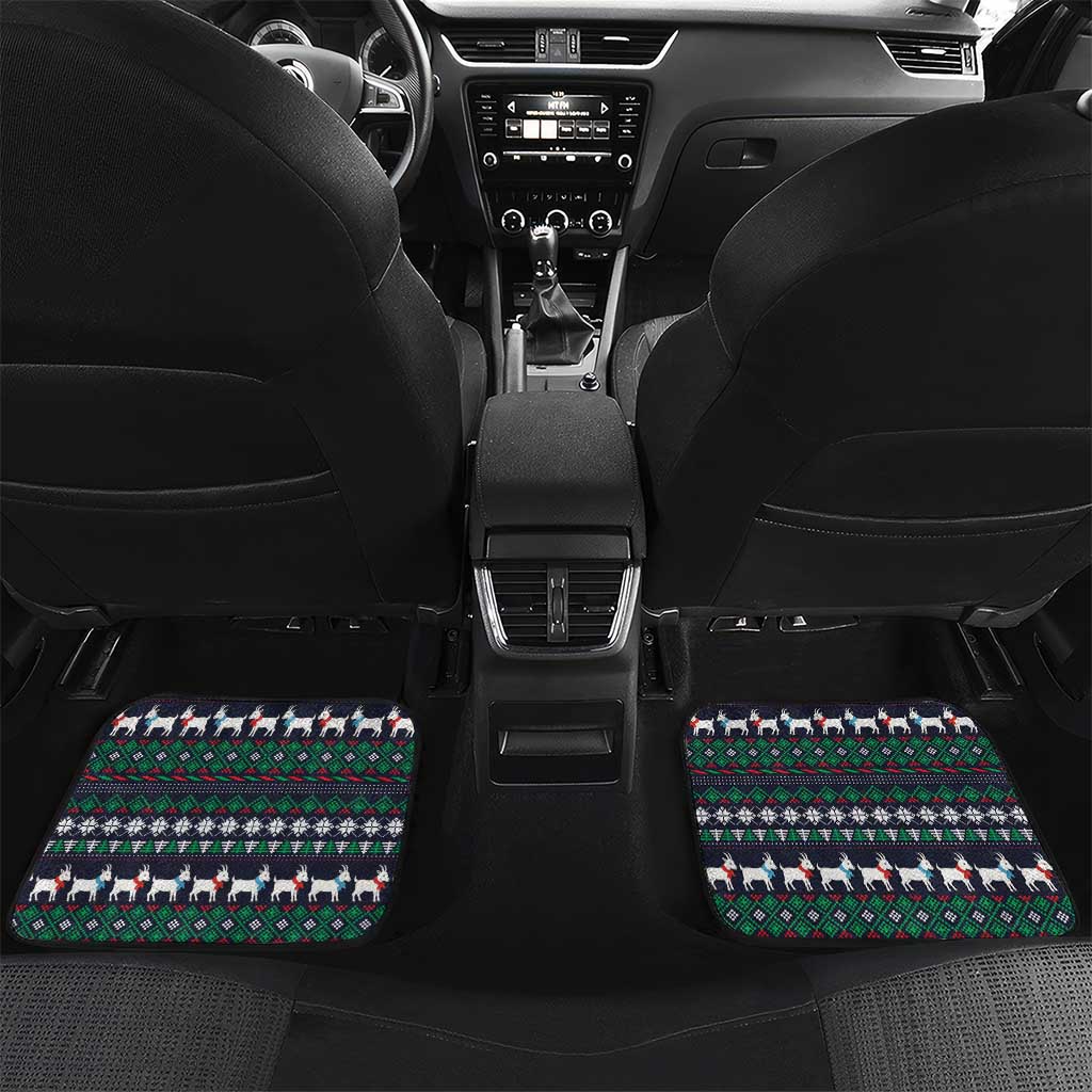 Cute Reindeer in Santa Hat Car Mats with Red Green Snowflake Knit Pattern Design - Wonder Print Shop