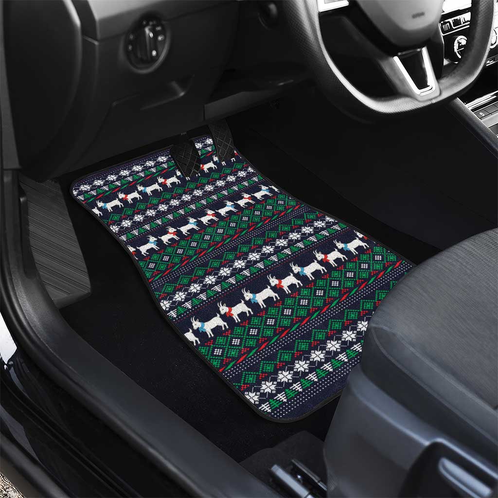 Cute Reindeer in Santa Hat Car Mats with Red Green Snowflake Knit Pattern Design - Wonder Print Shop