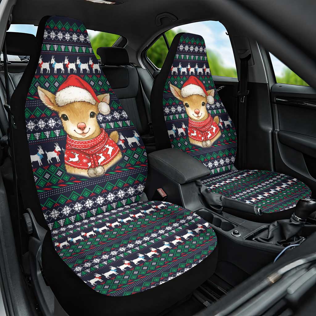 Cute Reindeer in Santa Hat Car Seat Cover with Red Green Snowflake Knit Pattern Design - Wonder Print Shop