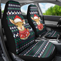 Cute Reindeer in Santa Hat Car Seat Cover with Red Green Snowflake Knit Pattern Design - Wonder Print Shop