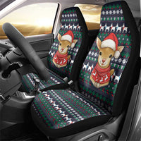 Cute Reindeer in Santa Hat Car Seat Cover with Red Green Snowflake Knit Pattern Design - Wonder Print Shop