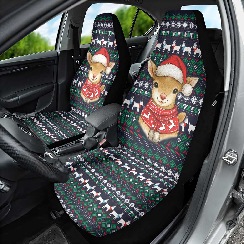 Cute Reindeer in Santa Hat Car Seat Cover with Red Green Snowflake Knit Pattern Design - Wonder Print Shop