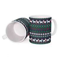 Cute Reindeer in Santa Hat Ceramic Mug with Red Green Snowflake Knit Pattern Design - Wonder Print Shop