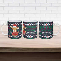 Cute Reindeer in Santa Hat Ceramic Mug with Red Green Snowflake Knit Pattern Design - Wonder Print Shop