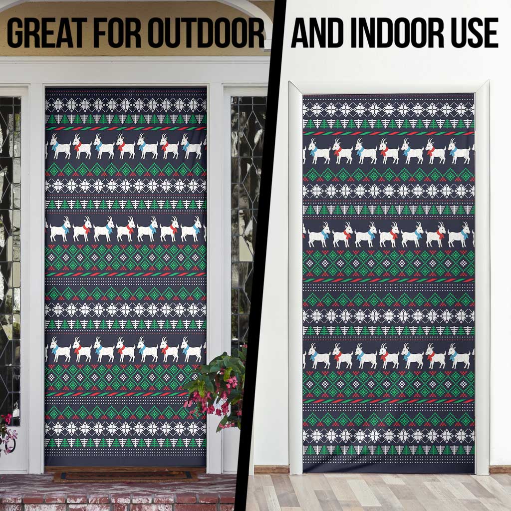 Cute Reindeer in Santa Hat Door Cover with Red Green Snowflake Knit Pattern Design - Wonder Print Shop
