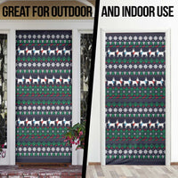 Cute Reindeer in Santa Hat Door Cover with Red Green Snowflake Knit Pattern Design - Wonder Print Shop