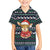 Cute Reindeer in Santa Hat Family Matching Long Sleeve Bodycon Dress and Hawaiian Shirt with Red Green Snowflake Knit Pattern Design - Wonder Print Shop