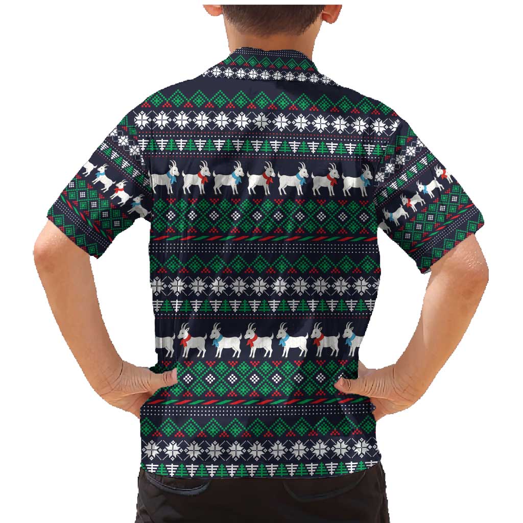 Cute Reindeer in Santa Hat Family Matching Mermaid Dress and Hawaiian Shirt with Red Green Snowflake Knit Pattern Design - Wonder Print Shop