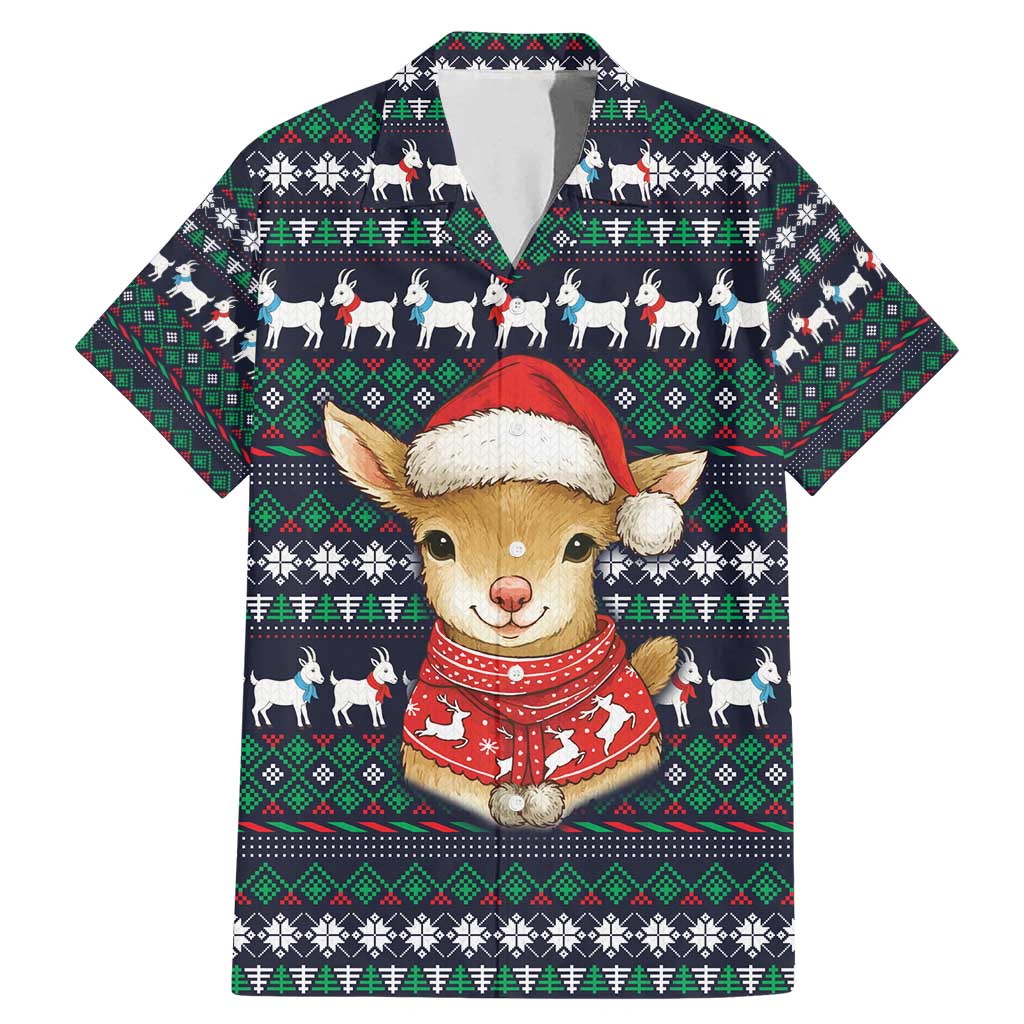 Cute Reindeer in Santa Hat Family Matching Mermaid Dress and Hawaiian Shirt with Red Green Snowflake Knit Pattern Design - Wonder Print Shop