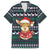 Cute Reindeer in Santa Hat Family Matching Off The Shoulder Long Sleeve Dress and Hawaiian Shirt with Red Green Snowflake Knit Pattern Design - Wonder Print Shop