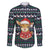 Cute Reindeer in Santa Hat Family Matching Off The Shoulder Long Sleeve Dress and Hawaiian Shirt with Red Green Snowflake Knit Pattern Design - Wonder Print Shop