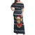 Cute Reindeer in Santa Hat Family Matching Off Shoulder Maxi Dress and Hawaiian Shirt with Red Green Snowflake Knit Pattern Design - Wonder Print Shop