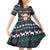 Cute Reindeer in Santa Hat Family Matching Off Shoulder Short Dress and Hawaiian Shirt with Red Green Snowflake Knit Pattern Design - Wonder Print Shop