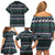 Cute Reindeer in Santa Hat Family Matching Off Shoulder Short Dress and Hawaiian Shirt with Red Green Snowflake Knit Pattern Design - Wonder Print Shop