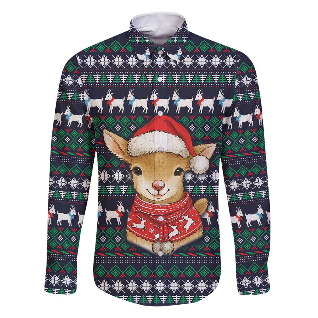 Cute Reindeer in Santa Hat Family Matching Off Shoulder Short Dress and Hawaiian Shirt with Red Green Snowflake Knit Pattern Design - Wonder Print Shop