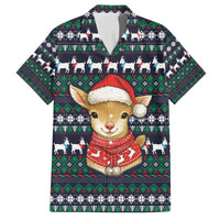 Cute Reindeer in Santa Hat Family Matching Puletasi and Hawaiian Shirt with Red Green Snowflake Knit Pattern Design - Wonder Print Shop