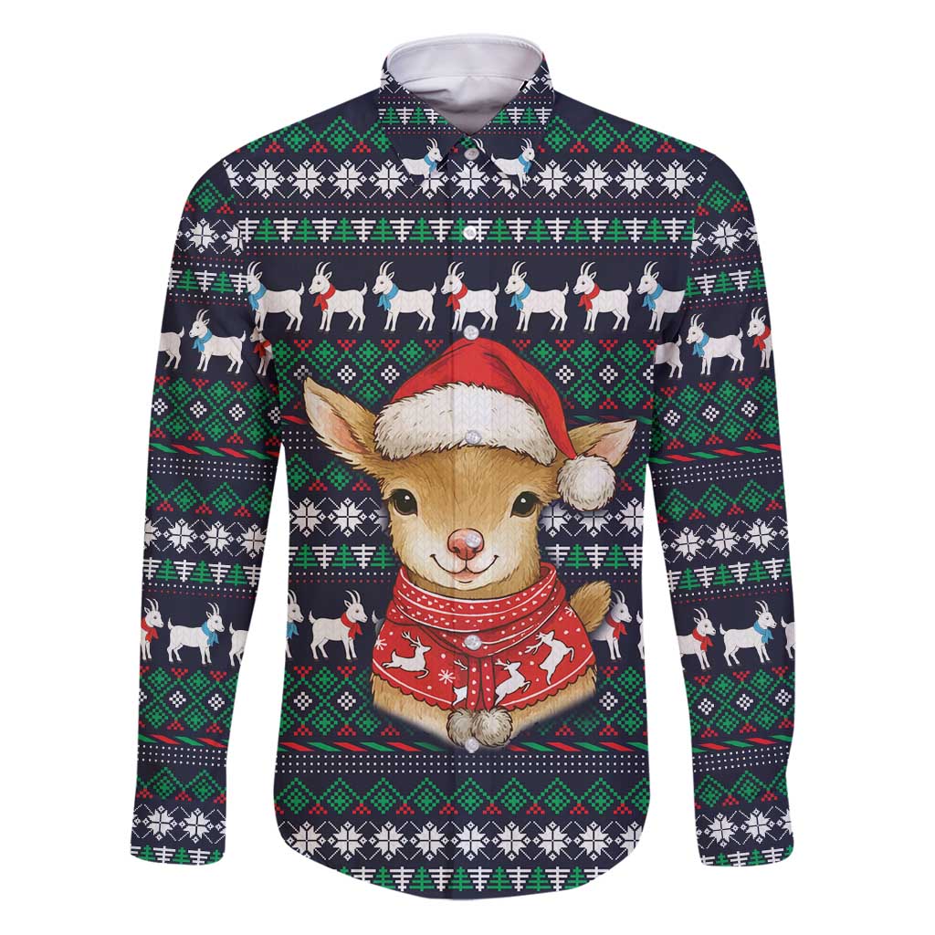 Cute Reindeer in Santa Hat Family Matching Puletasi and Hawaiian Shirt with Red Green Snowflake Knit Pattern Design - Wonder Print Shop