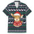 Cute Reindeer in Santa Hat Family Matching Short Sleeve Bodycon Dress and Hawaiian Shirt with Red Green Snowflake Knit Pattern Design - Wonder Print Shop