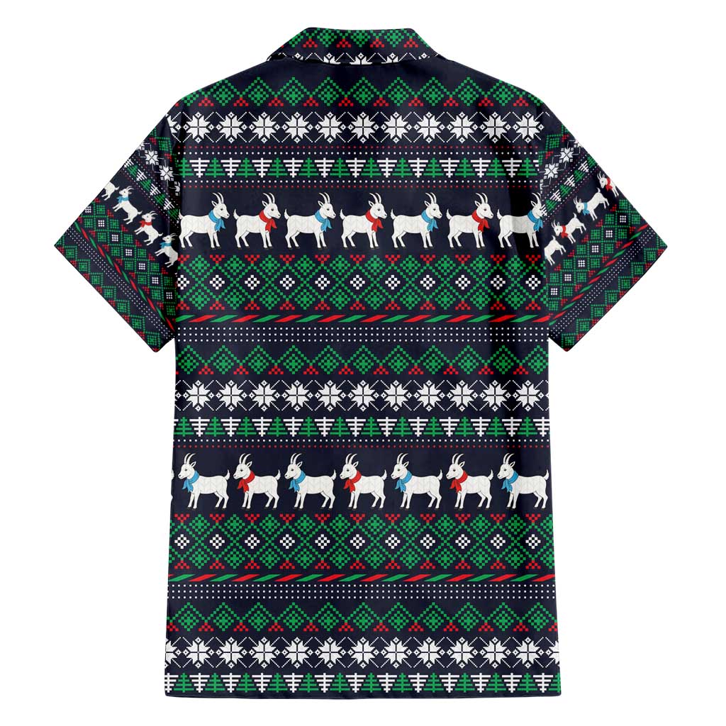 Cute Reindeer in Santa Hat Family Matching Short Sleeve Bodycon Dress and Hawaiian Shirt with Red Green Snowflake Knit Pattern Design - Wonder Print Shop