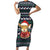 Cute Reindeer in Santa Hat Family Matching Short Sleeve Bodycon Dress and Hawaiian Shirt with Red Green Snowflake Knit Pattern Design - Wonder Print Shop
