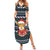 Cute Reindeer in Santa Hat Family Matching Summer Maxi Dress and Hawaiian Shirt with Red Green Snowflake Knit Pattern Design - Wonder Print Shop