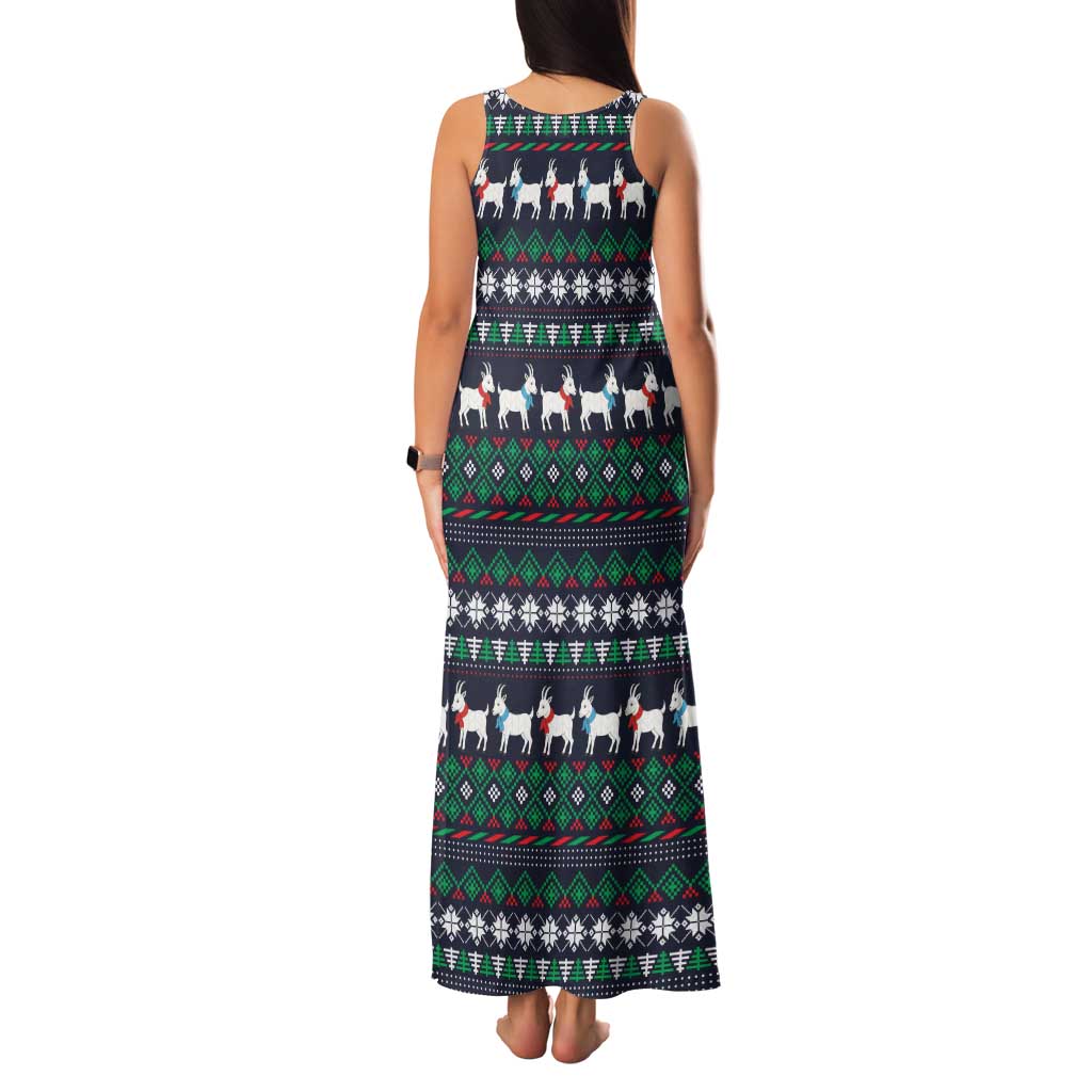 Cute Reindeer in Santa Hat Family Matching Tank Maxi Dress and Hawaiian Shirt with Red Green Snowflake Knit Pattern Design - Wonder Print Shop