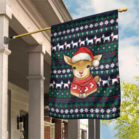 Cute Reindeer in Santa Hat Garden Flag with Red Green Snowflake Knit Pattern Design - Wonder Print Shop
