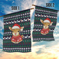 Cute Reindeer in Santa Hat Garden Flag with Red Green Snowflake Knit Pattern Design - Wonder Print Shop