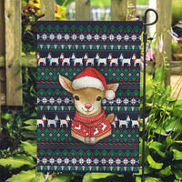 Cute Reindeer in Santa Hat Garden Flag with Red Green Snowflake Knit Pattern Design - Wonder Print Shop