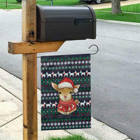 Cute Reindeer in Santa Hat Garden Flag with Red Green Snowflake Knit Pattern Design - Wonder Print Shop