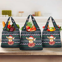 Cute Reindeer in Santa Hat Grocery Bag with Red Green Snowflake Knit Pattern Design - Wonder Print Shop