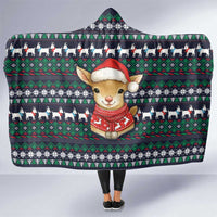 Cute Reindeer in Santa Hat Hooded Blanket with Red Green Snowflake Knit Pattern Design - Wonder Print Shop
