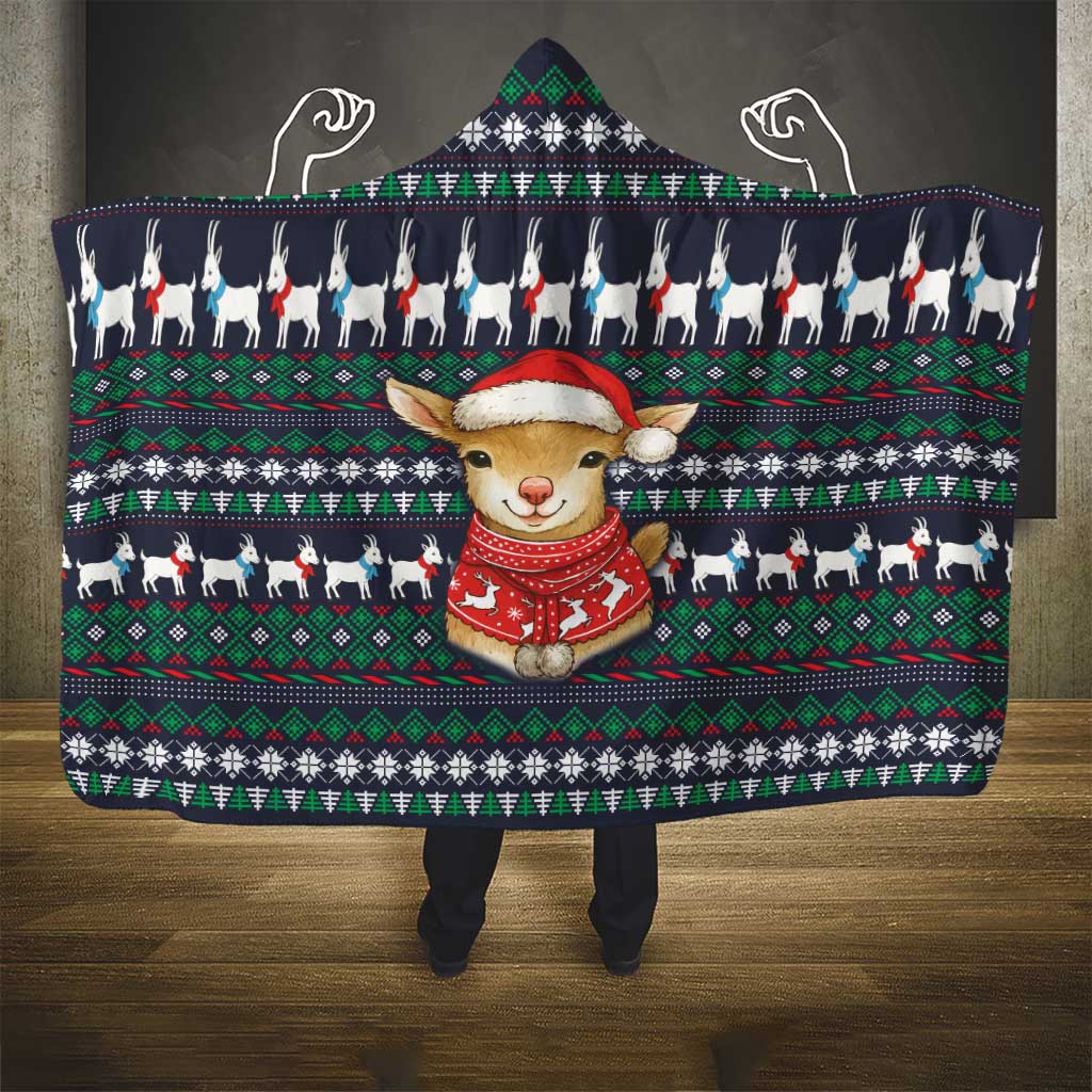 Cute Reindeer in Santa Hat Hooded Blanket with Red Green Snowflake Knit Pattern Design - Wonder Print Shop