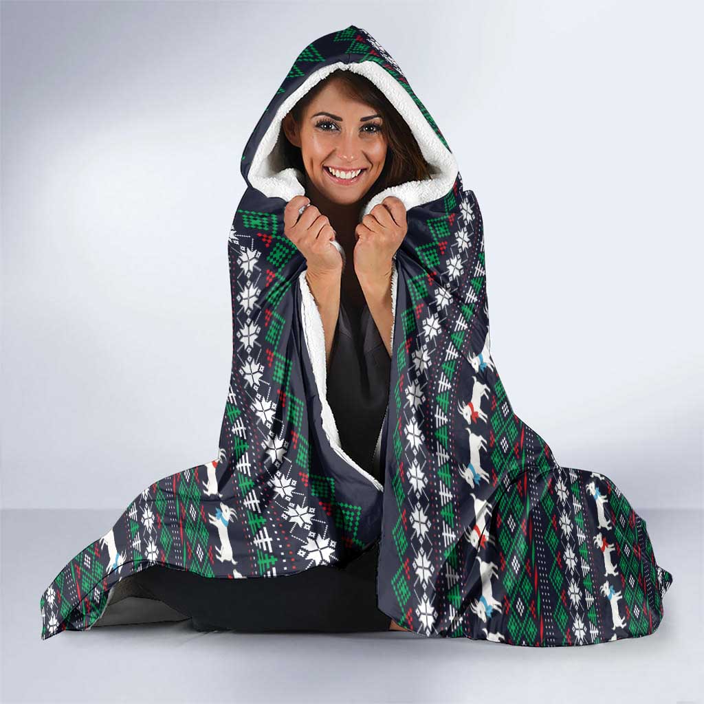 Cute Reindeer in Santa Hat Hooded Blanket with Red Green Snowflake Knit Pattern Design - Wonder Print Shop