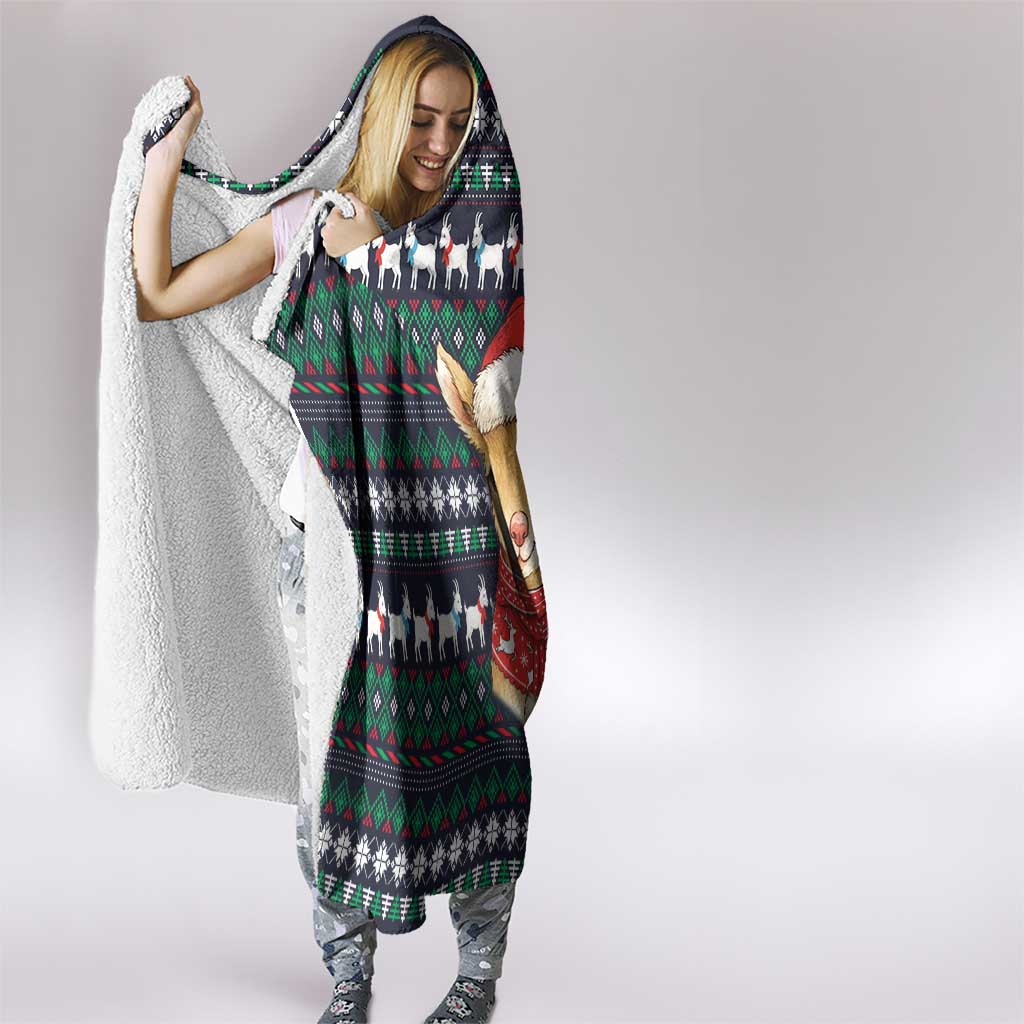 Cute Reindeer in Santa Hat Hooded Blanket with Red Green Snowflake Knit Pattern Design - Wonder Print Shop